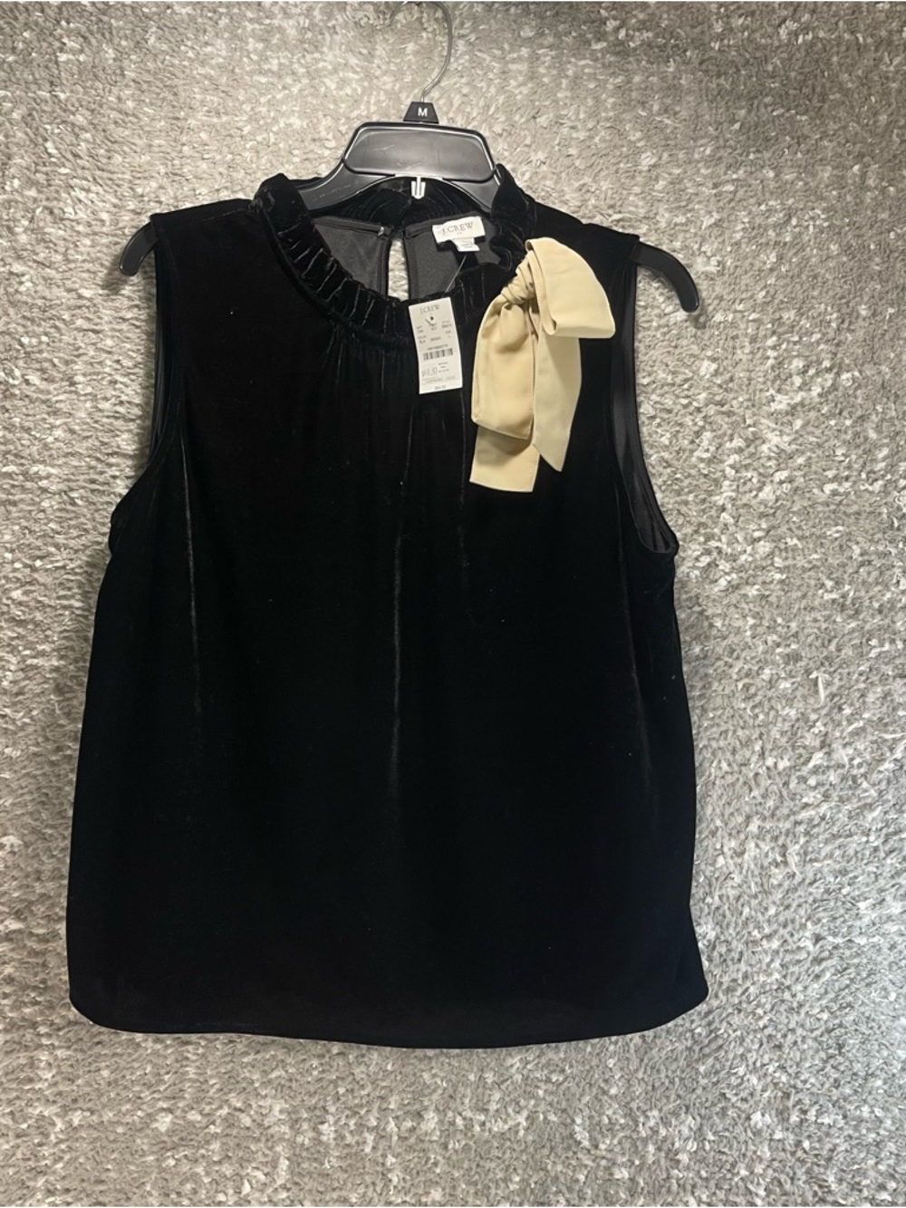 J.Crew Women's Velvet Ruffle-Neck With Bow Top Black Size Large Preppy NWT